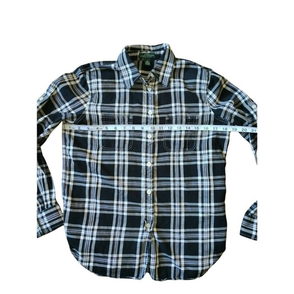 Lauren Ralph Lauren Black/White Plaid Button Up Roll Tab Shirt Size XS - Picture 7 of 8